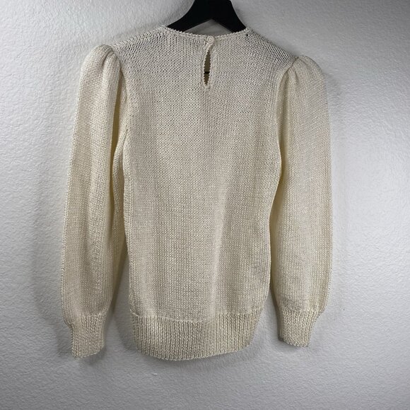 Vintage Nannell Sweater Women's Ivory S Beaded Sequins Hand Knit Dynasty 80's - Picture 3 of 14
